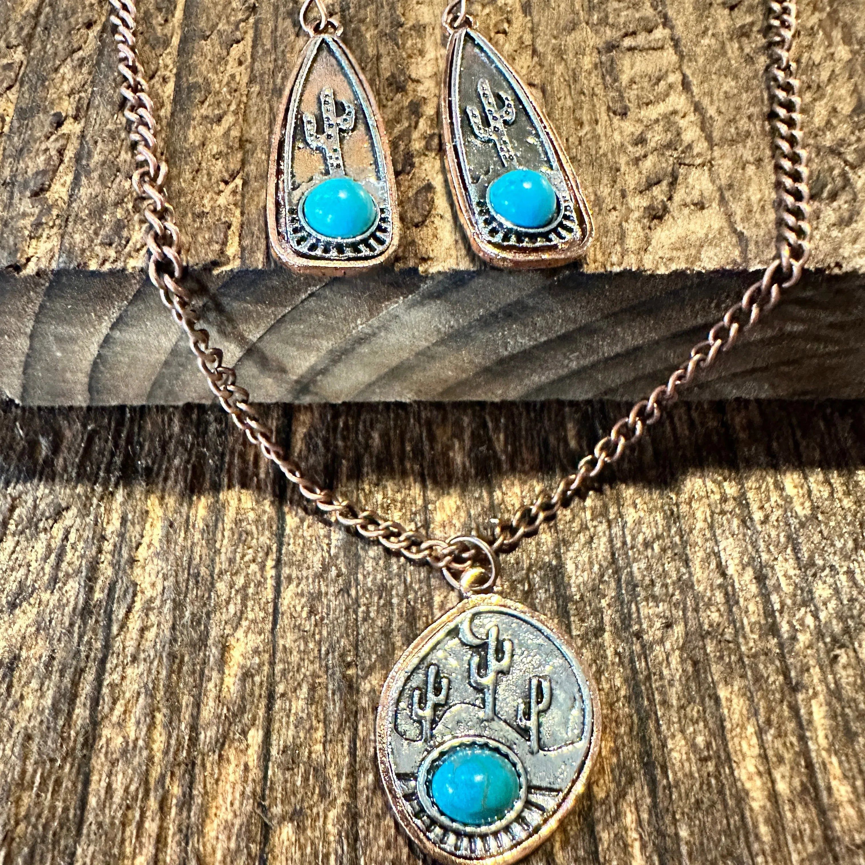 Other Boho SouthWestern Cowgirl Copper Turquoise Cactus Necklace/D Size ONE SIZE - 1 Thumbnail
