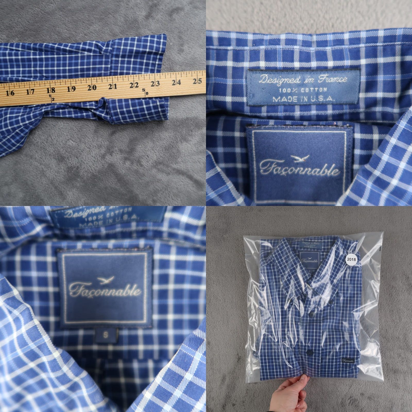 Faconnable Façonnable Men Blue Plaid Check Long Sleeve Cotton Shirt Size S Made In USA Size US S / EU 44-46 / 1 - 8 Thumbnail