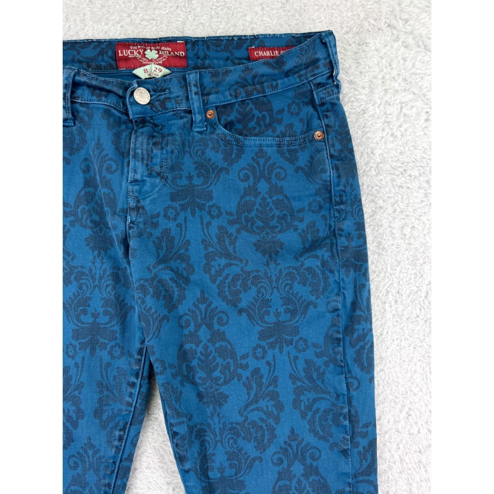 Lucky Brand Lucky Brand Jeans Womens 8 Blue Floral Pattern Charlie Skinny Cotton Blend Jeans Size 30" / US 8 / IT 44 - 5 Thumbnail