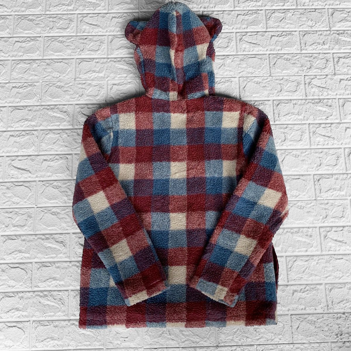 Issey Miyake Ne Net Bear Ear Patern Checkered Fleece Hoodie Jacket Size US M / EU 48-50 / 2 - 7 Thumbnail