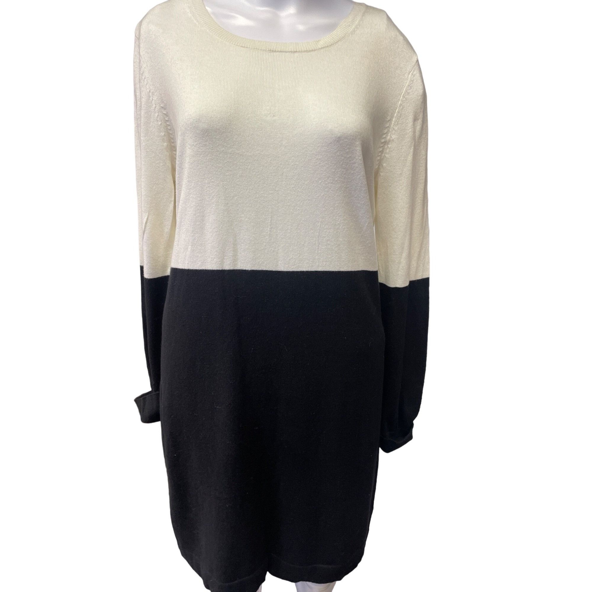 Michael Kors Women's Cream/Black Long Sleeve Stretch Dress M