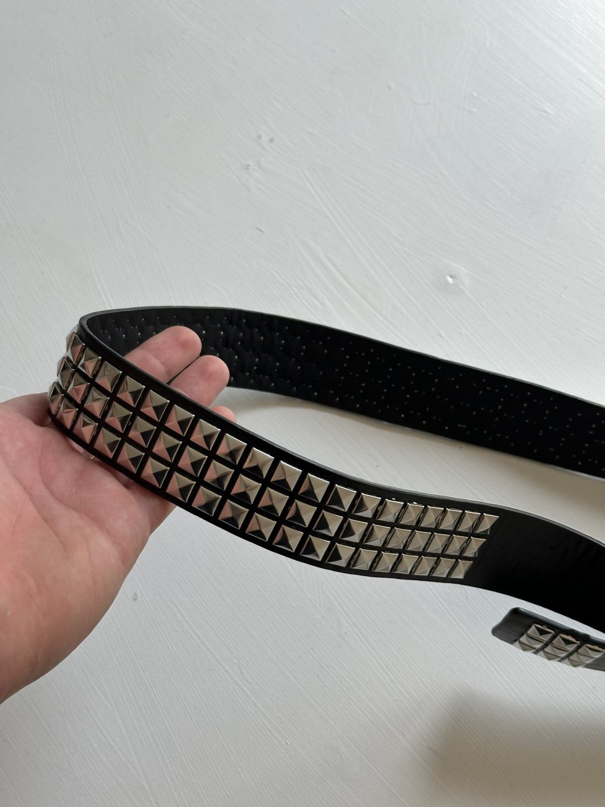 Japanese Brand × Vintage CRAZY VINTAGE METAL BLACK LEATHER BELT BB SIMON STYLE Size ONE SIZE - 2 Thumbnail