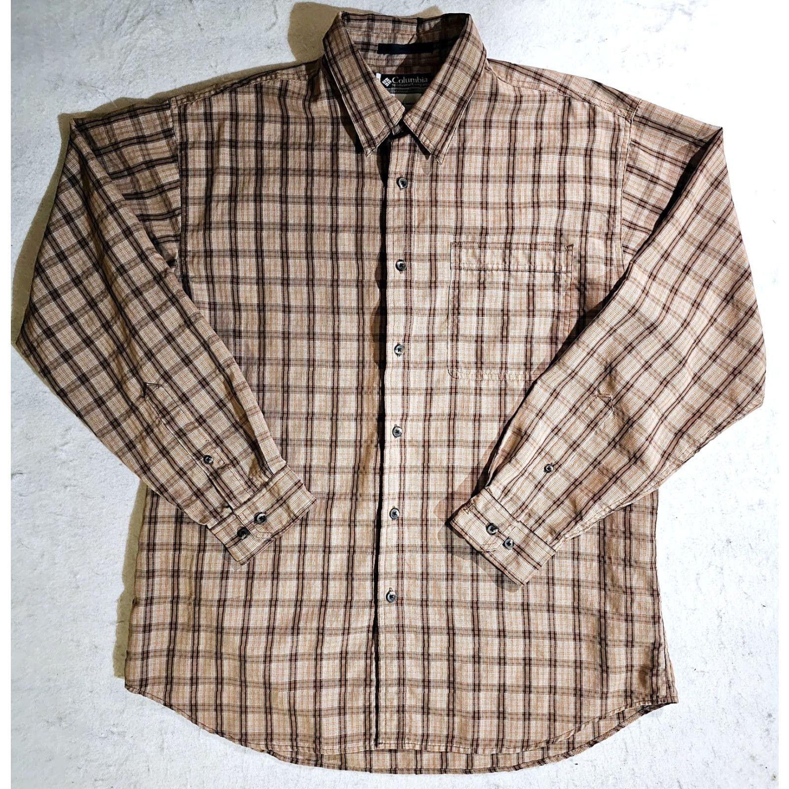 Vintage VINTAGE Columbia Plaid XCD Button Up Long Sleeve Shirt Mens Large Tan/Gold Beige Cotton Regular Button-Down Collared - Mens Size US L / EU 52-54 / 3 - 2 Thumbnail