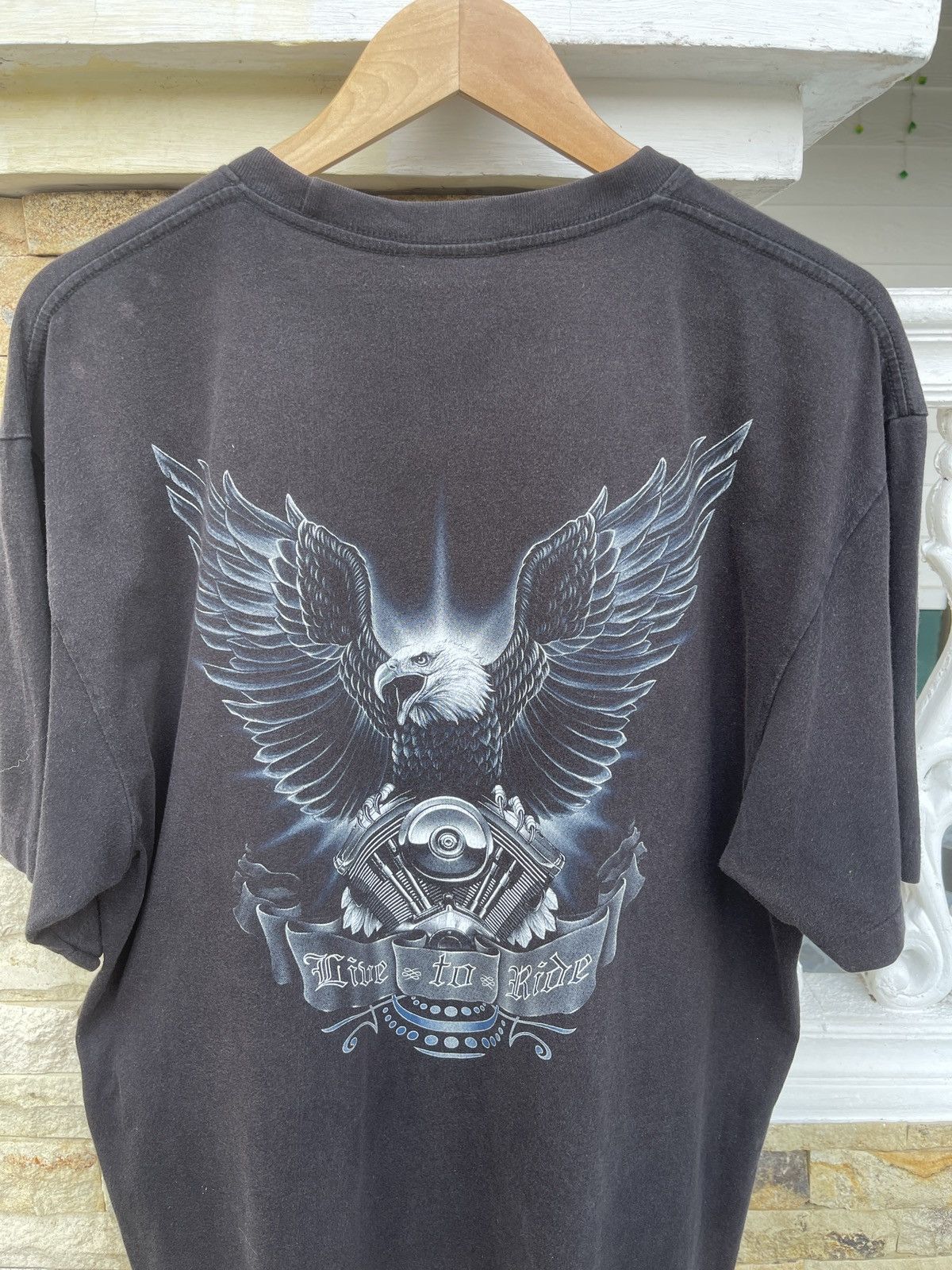 Harley Davidson Last Drop🔥Vtg Motorcycle Eagle Live To Ride Faded T-Shirt Size US XL / EU 56 / 4 - 2 Thumbnail