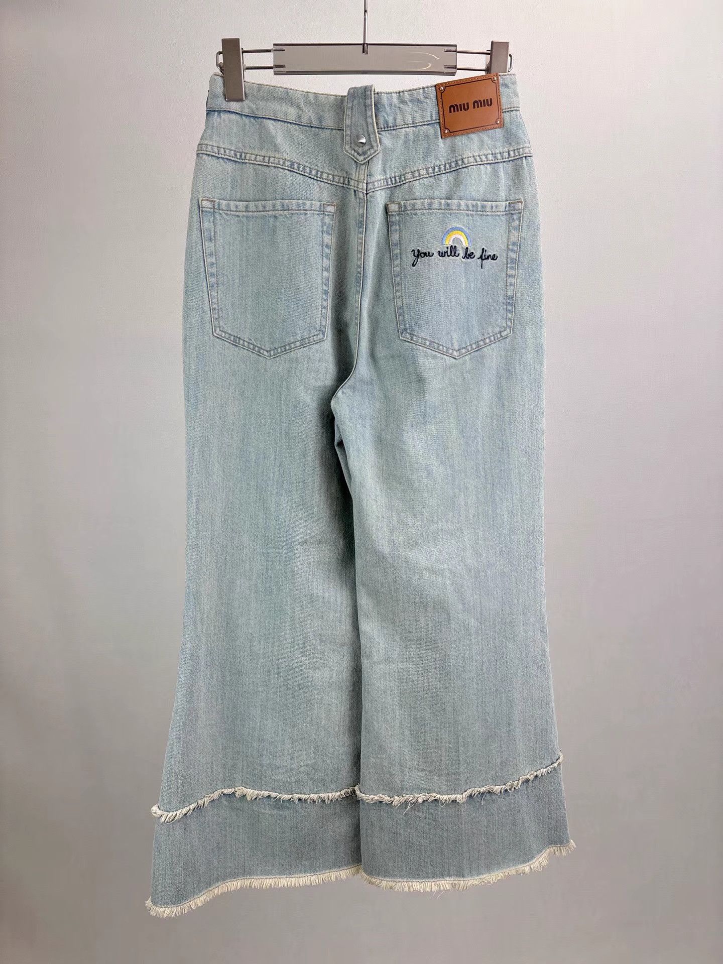 Miu Miu MIUMIU Back Leather Tag Wide-Leg Jeans K1 Size 26" / US 2 / IT 38 - 2 Thumbnail
