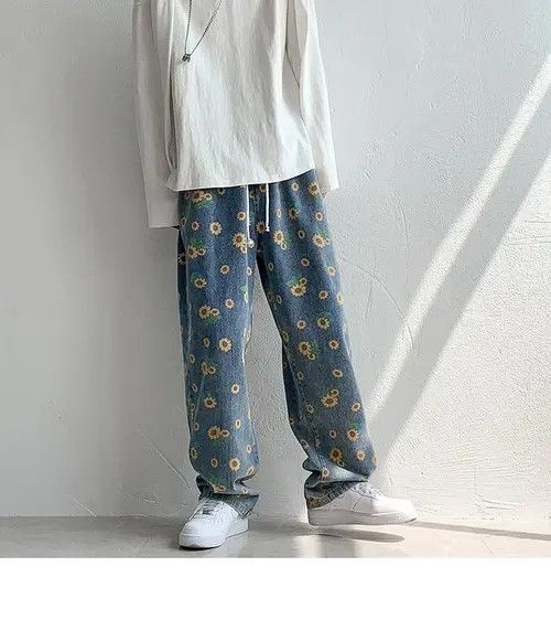 Jean punk pants in flower style Size US 32 / EU 48 - 2 Thumbnail