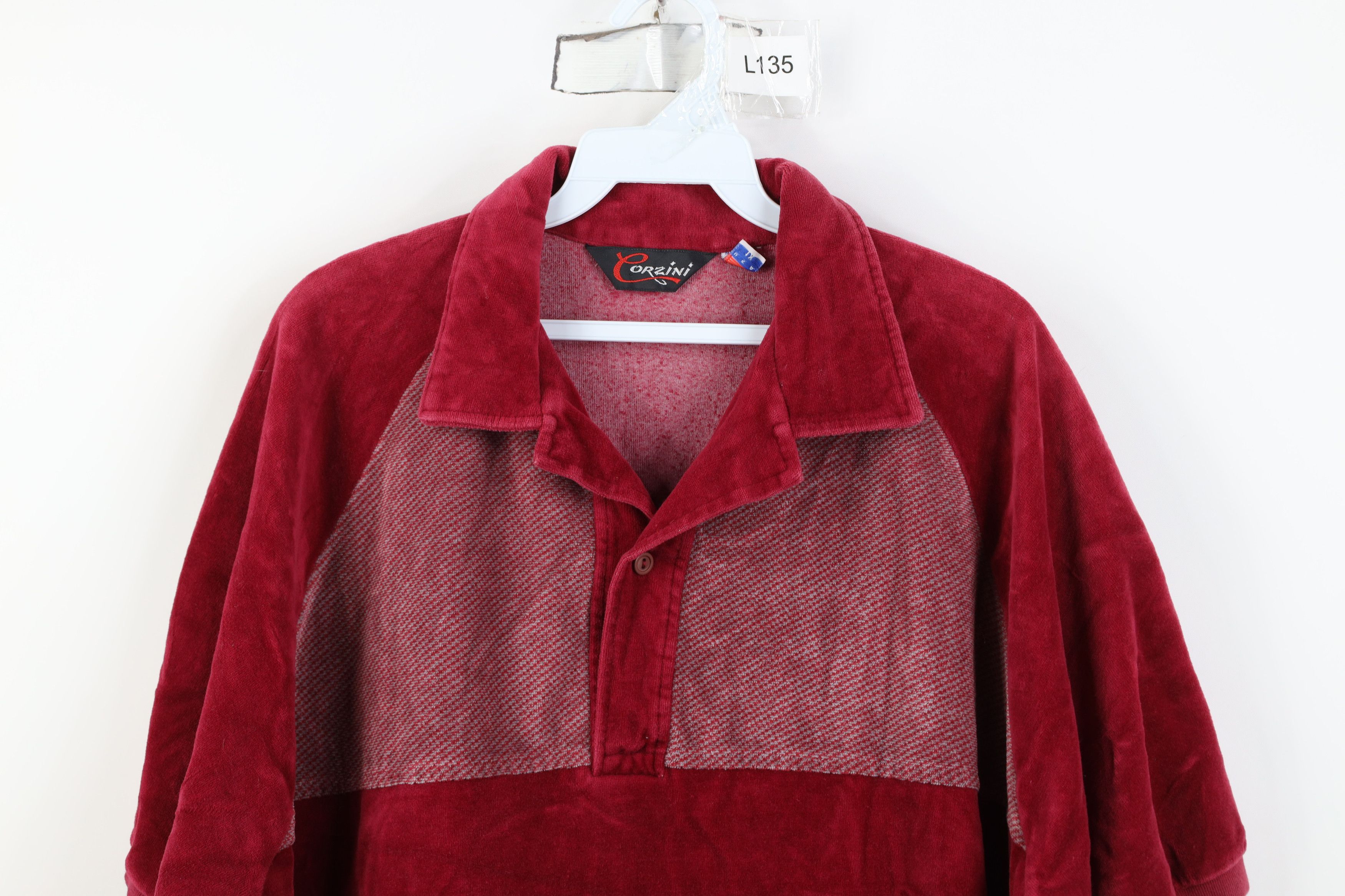 Vintage Vintage 70s Streetwear Velour Collared Pullover Polo Red USA Size US XL / EU 56 / 4 - 2 Thumbnail