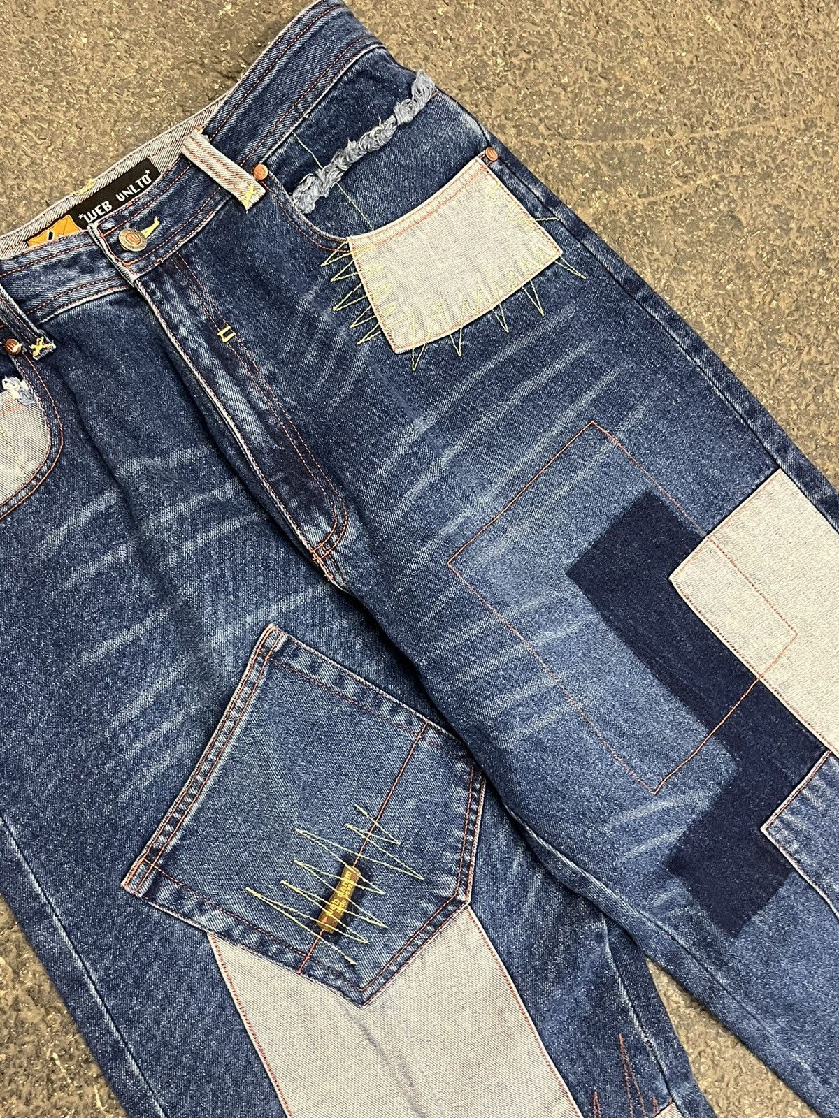 Japanese Brand Y2k baggy fit patchwork multi pocket rare baggy fit denim Size US 34 / EU 50 - 5 Thumbnail