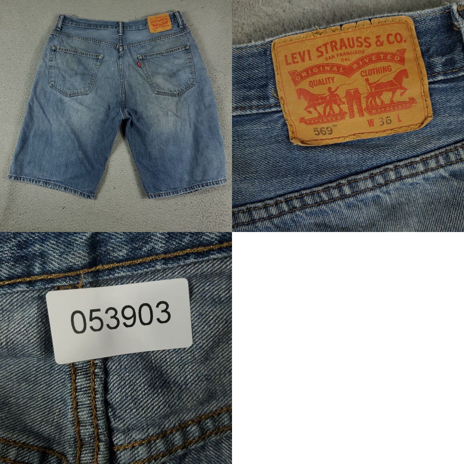 Levi's Levis Strauss 569 Shorts Mens Size 36 Blue Distressed Loose Fit Denim Jeans * Size US 36 / EU 52 - 8 Thumbnail