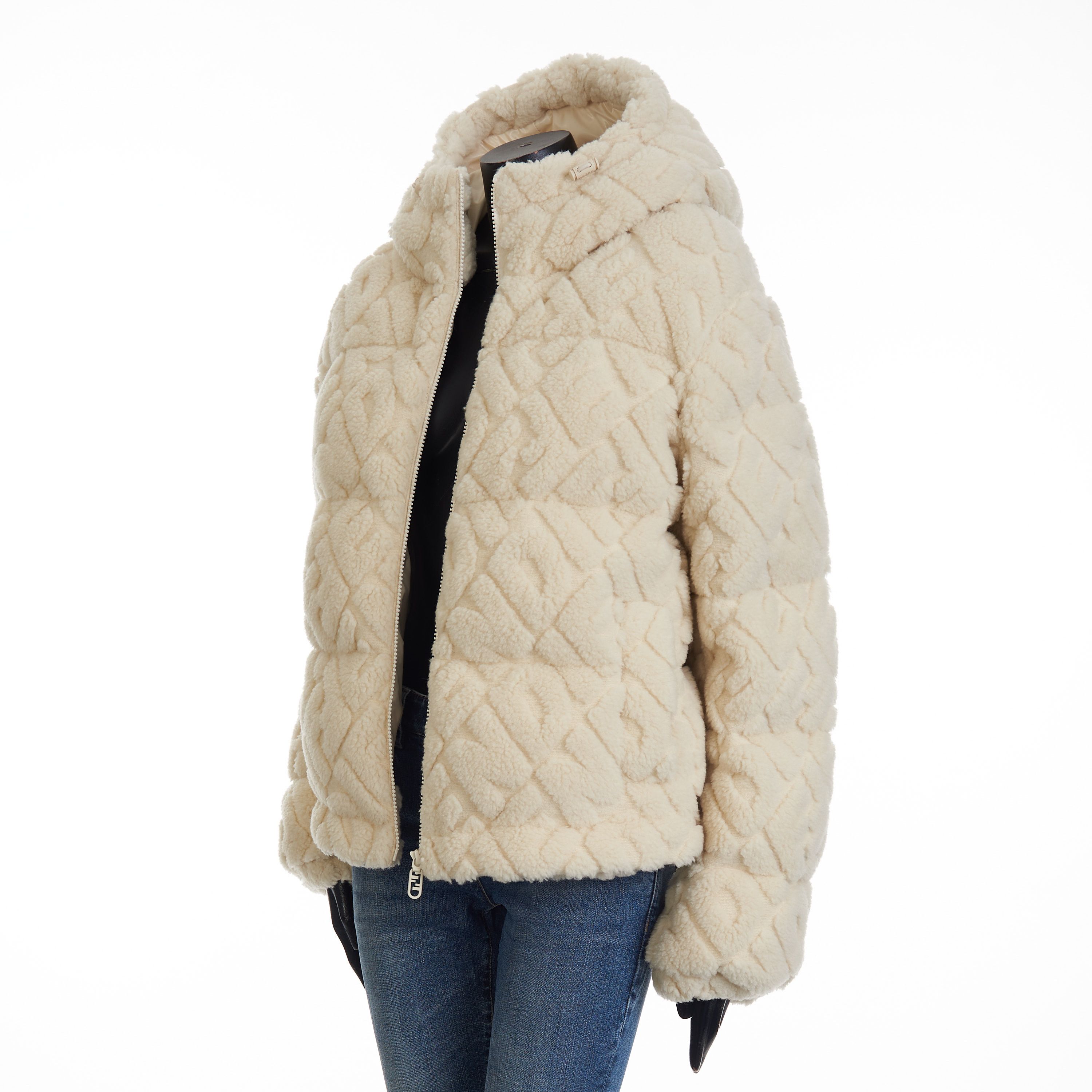 Fendi Short Blouson Jacket - White Wool, FF Motif, Drawstring Size L / US 10 / IT 46 - 10 Thumbnail