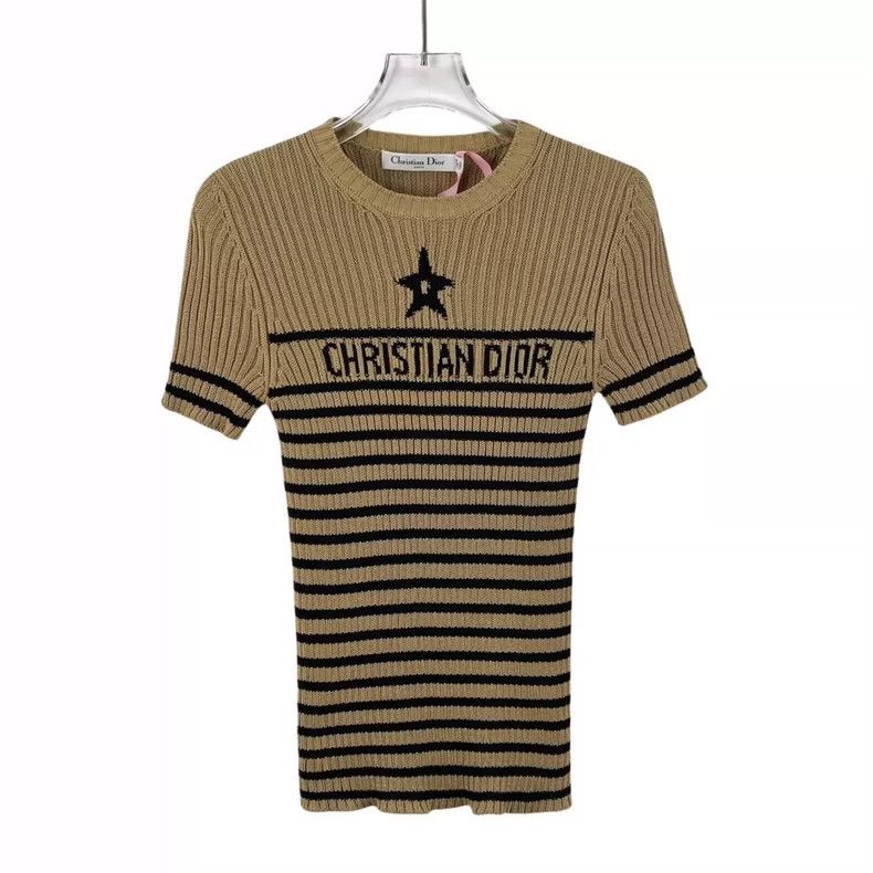 Dior Dior Brown striped logo letter inlaid cotton round-neck sho Size XXS / US 00 / IT 34 - 1 Thumbnail