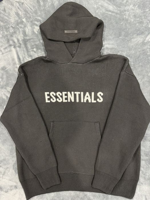 Essentials knit hoodie online black