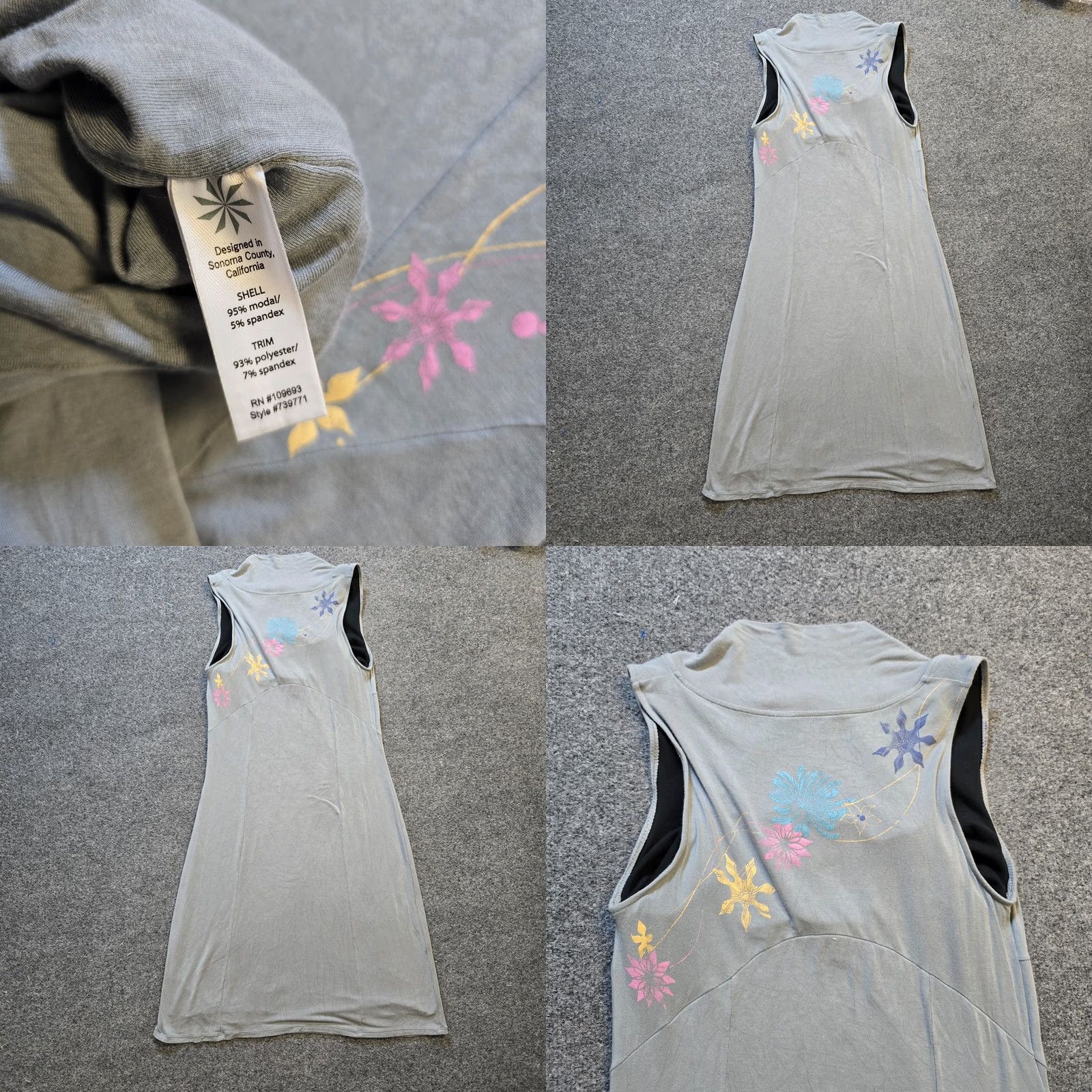 Athleta VINTAGE Athleta Dress Womens Medium Gray Midi Painted Art Lined Y2K Casual Sheath Sleeveless V-Neck Pullover Size M / US 6-8 / IT 42-44 - 8 Thumbnail