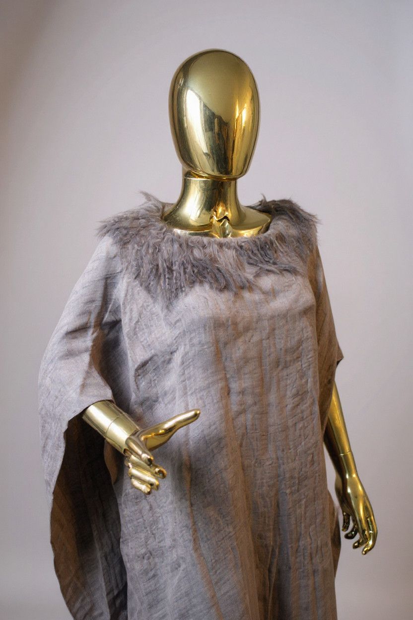 Other Gray linen poncho Real Mongolian fur collar Size US XS / EU 42 / 0 - 2 Thumbnail