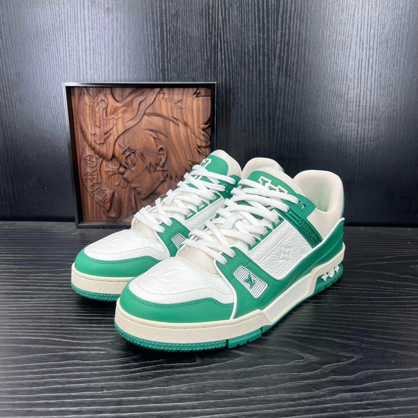 Louis Vuitton LV Trainer White Green Like New Worn Once 7/41 Size US 7 / EU 40 - 1 Thumbnail