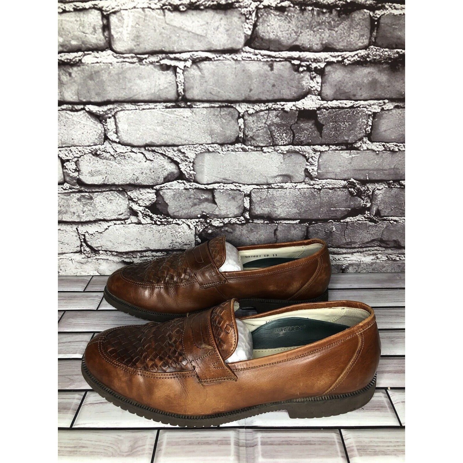Florsheim Florsheim Vibram Brown Leather Woven Hand Sewn Dress Loafers Size US 9.5 / EU 42-43 - 14 Thumbnail