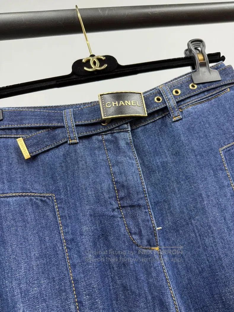 Chanel Blue Shimmer Wide-Leg Jeans.