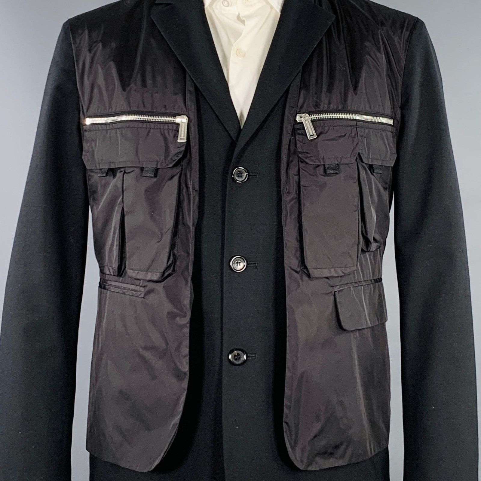 Dsquared2 Size 44 Black Silver Virgin Wool Blend Utility Sport Coat Size 44R - 2 Thumbnail
