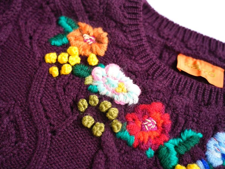 Kenzo KENZO Red embroidered floral knit sweater with wine red ac Size M / US 6-8 / IT 42-44 - 8 Thumbnail