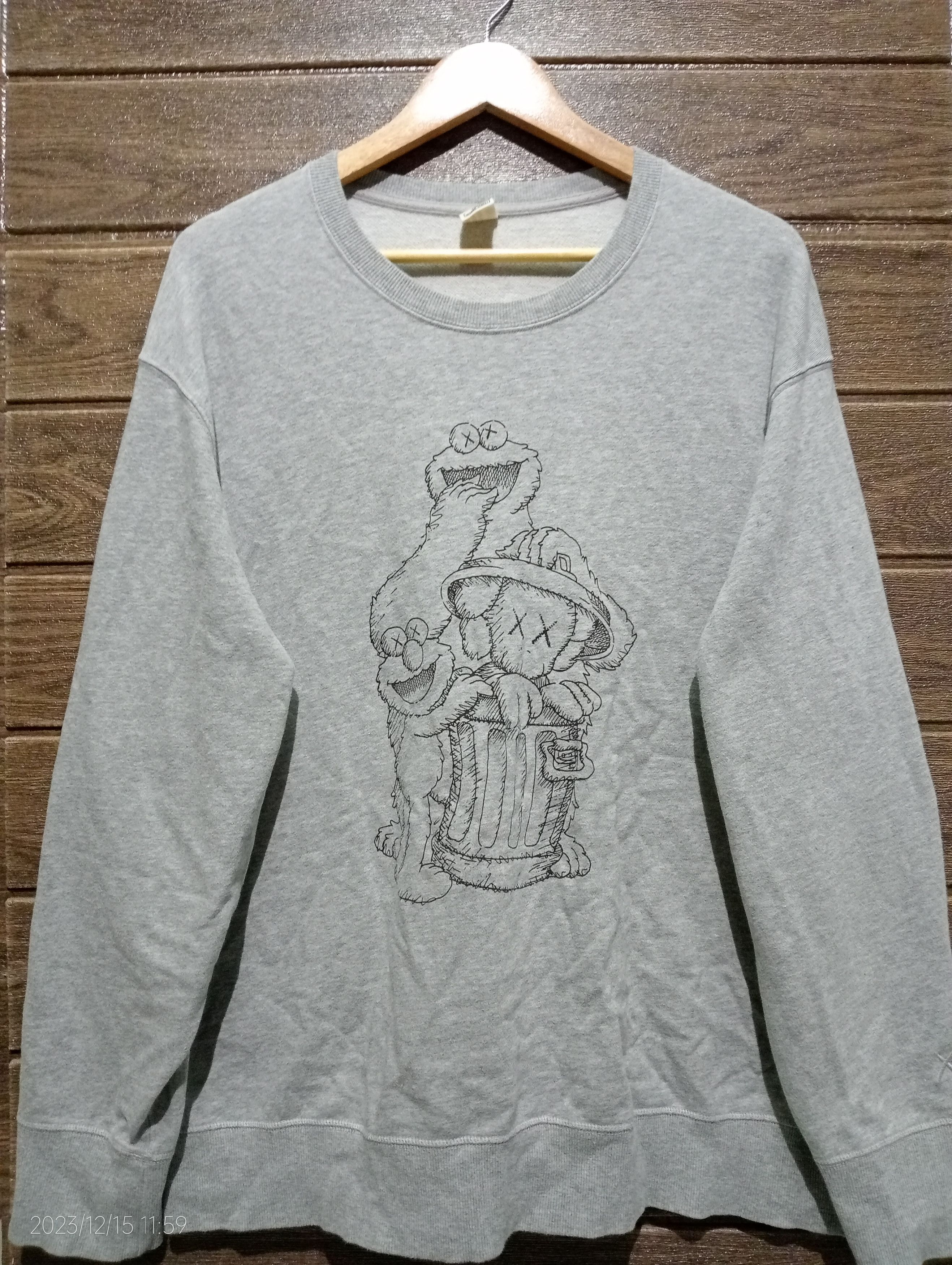 image of Super Size Kaws Sesame Street Uniqlo Crewneck Sweatshirt in Grey, Men's