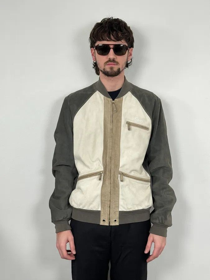 Gucci FW2005 Gucci White & Grey Suede Leather Bomber Jacket Size US M / EU 48-50 / 2 - 2 Thumbnail