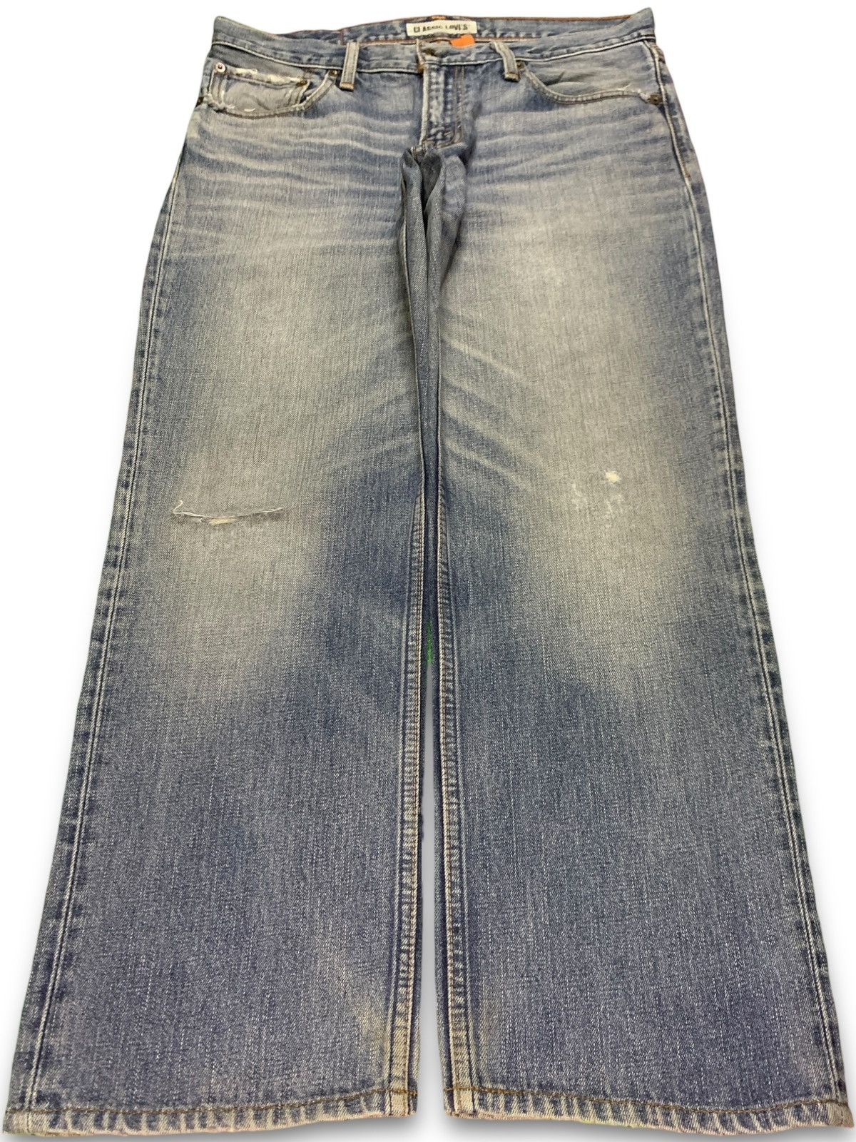 image of Distressed Denim x Levis Vintage Classic Levis 502 Light Wash Distressed Baggy Jeans in Blue (Size 