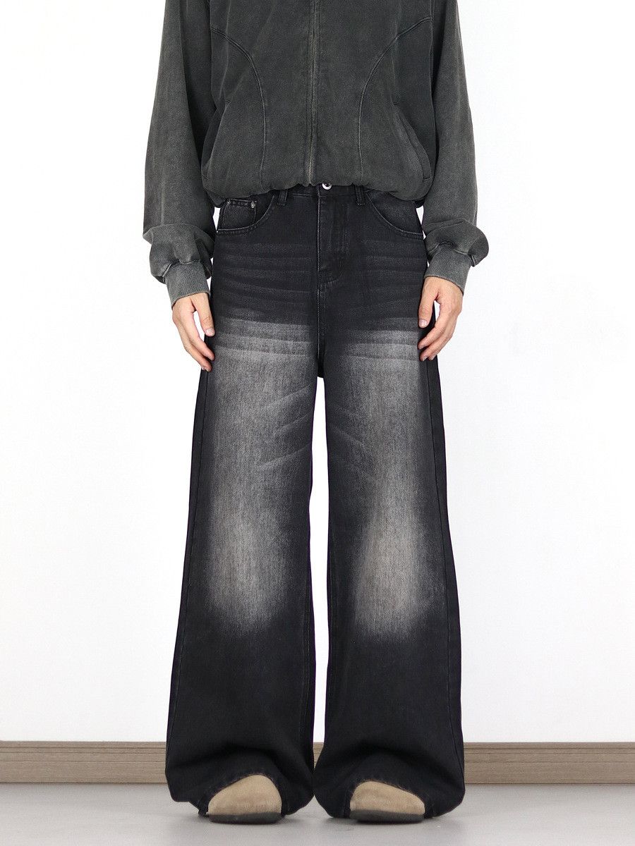 Men's high street loose retro distressed washed jeans