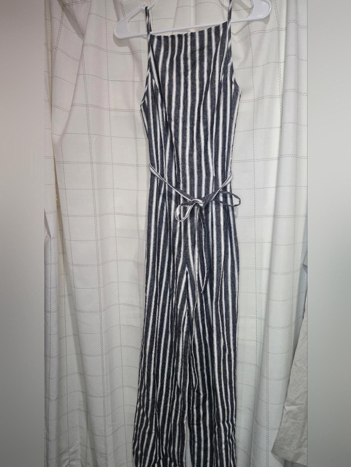 Madewell Madewell Pleated Wide-Leg Jumpsuit in Pinstripe Linen Size 24" / US 00 / IT 34 - 2 Thumbnail
