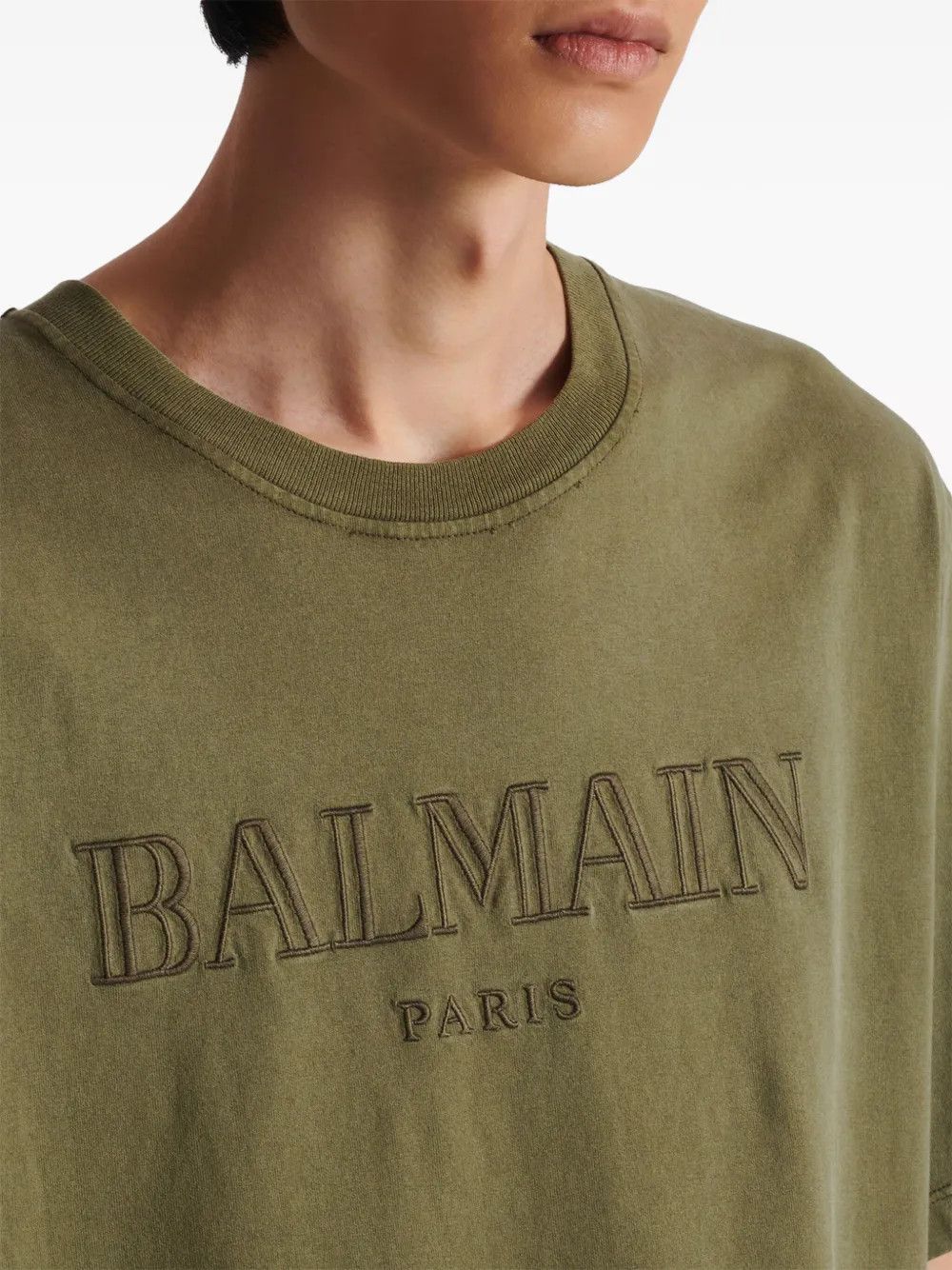 Balmain o1y0426 Logo Crewneck T-Shirt in Military Green Size US XS / EU 42 / 0 - 7 Thumbnail