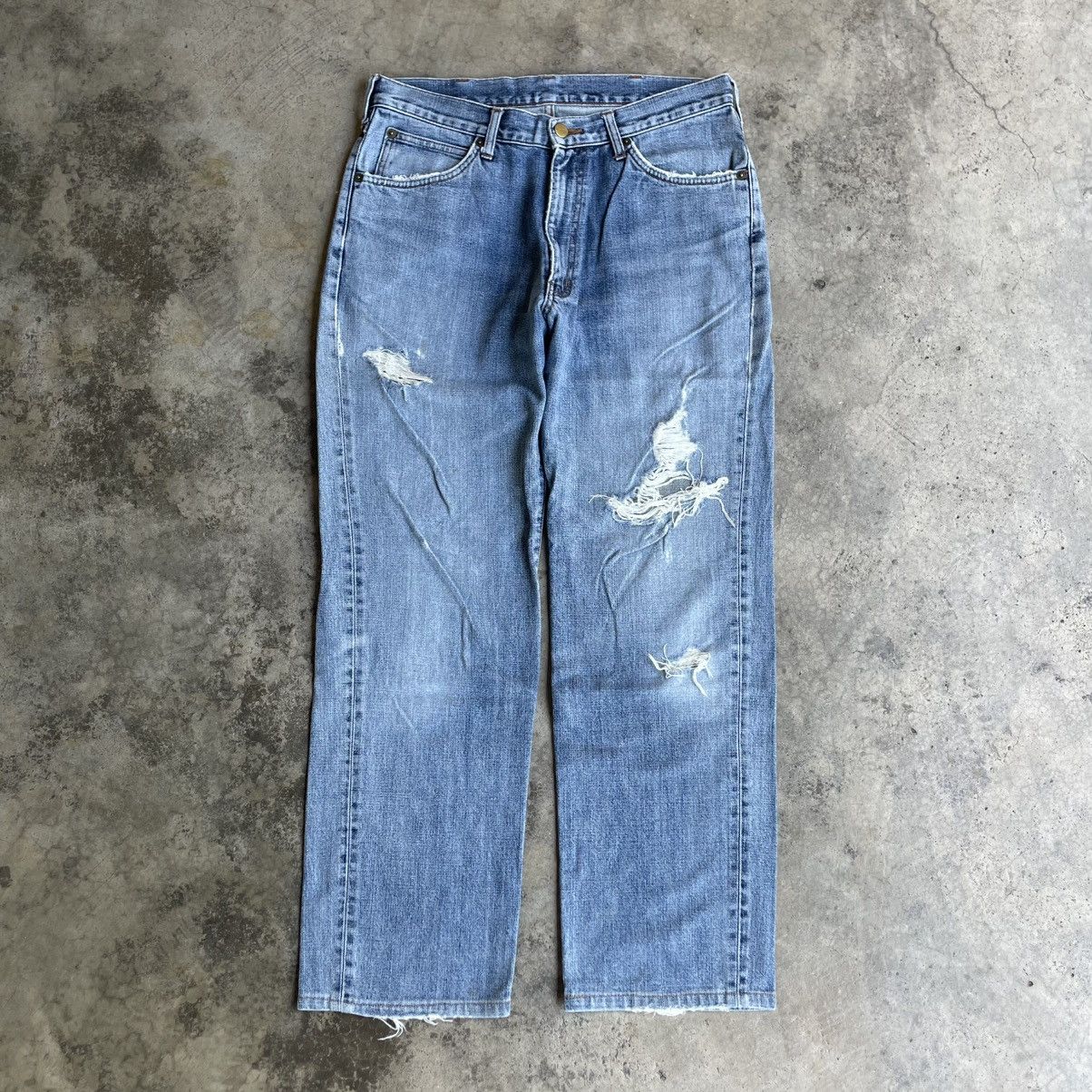 Wrangler 🔥Vintage Wrangler W0344 Washed Ripped Distress Denim Jeans Size US 33 - 1 Thumbnail