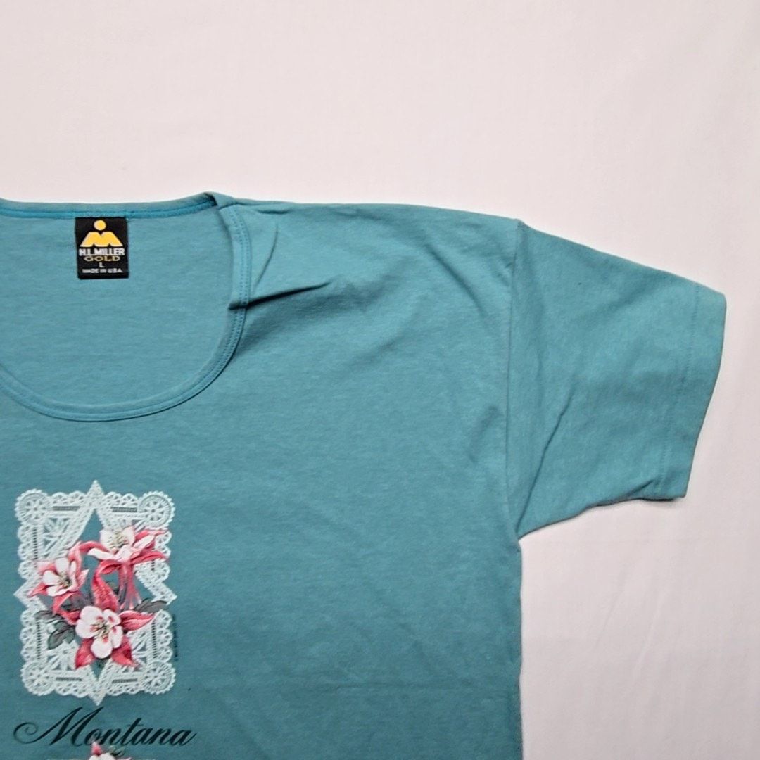 Vintage Vintage Montana Turquoise Tee Flower Blue Boat Neck L Shirt Size L / US 10 / IT 46 - 5 Thumbnail