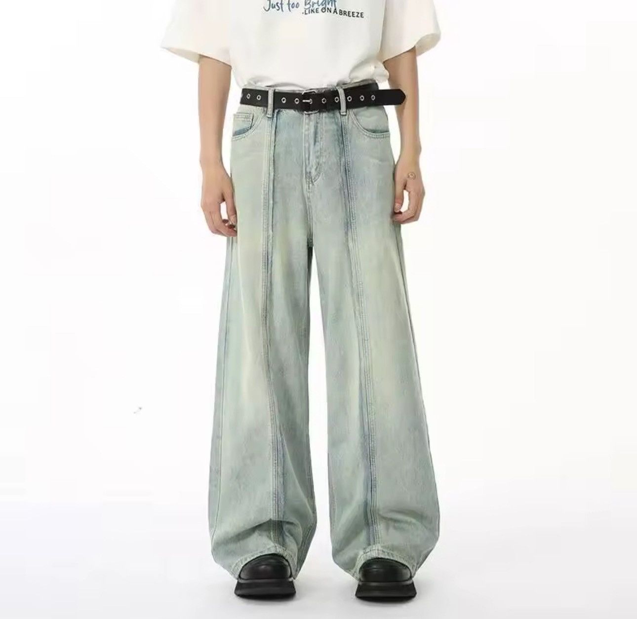Vintage Streetwear Retro Patchwork Straight Light Blue Y2k Jeans Size US 28 / EU 44 - 4 Thumbnail