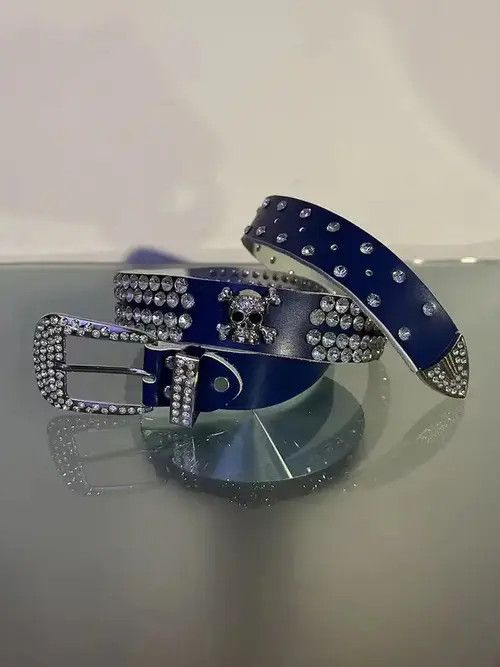 Briselblack Y2K Rhinestone Skull Belt (blue) Size 32 - 4 Thumbnail