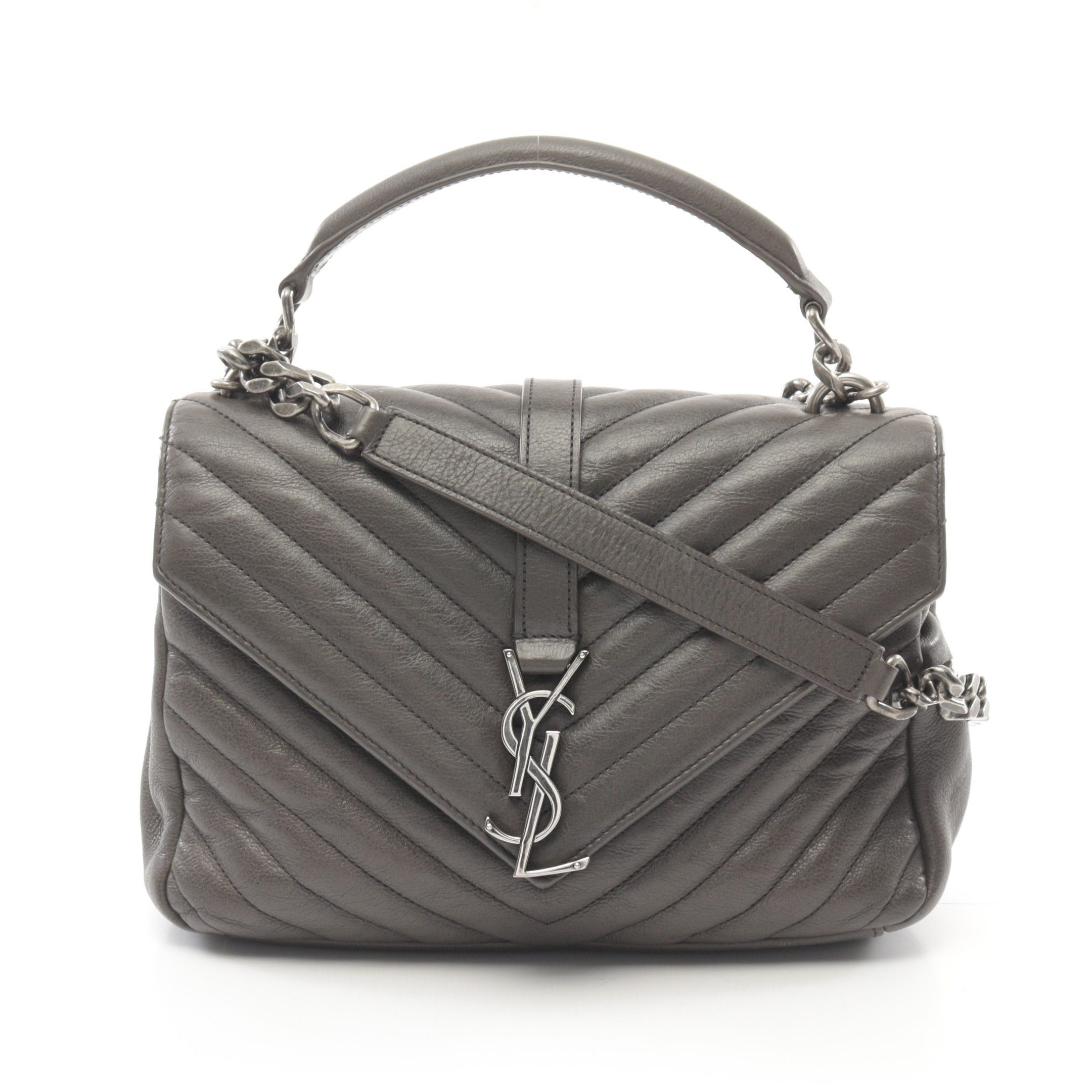 Yves Saint Laurent Yves Saint Laurent College Handbag Leather Gray Size ONE SIZE - 1 Thumbnail