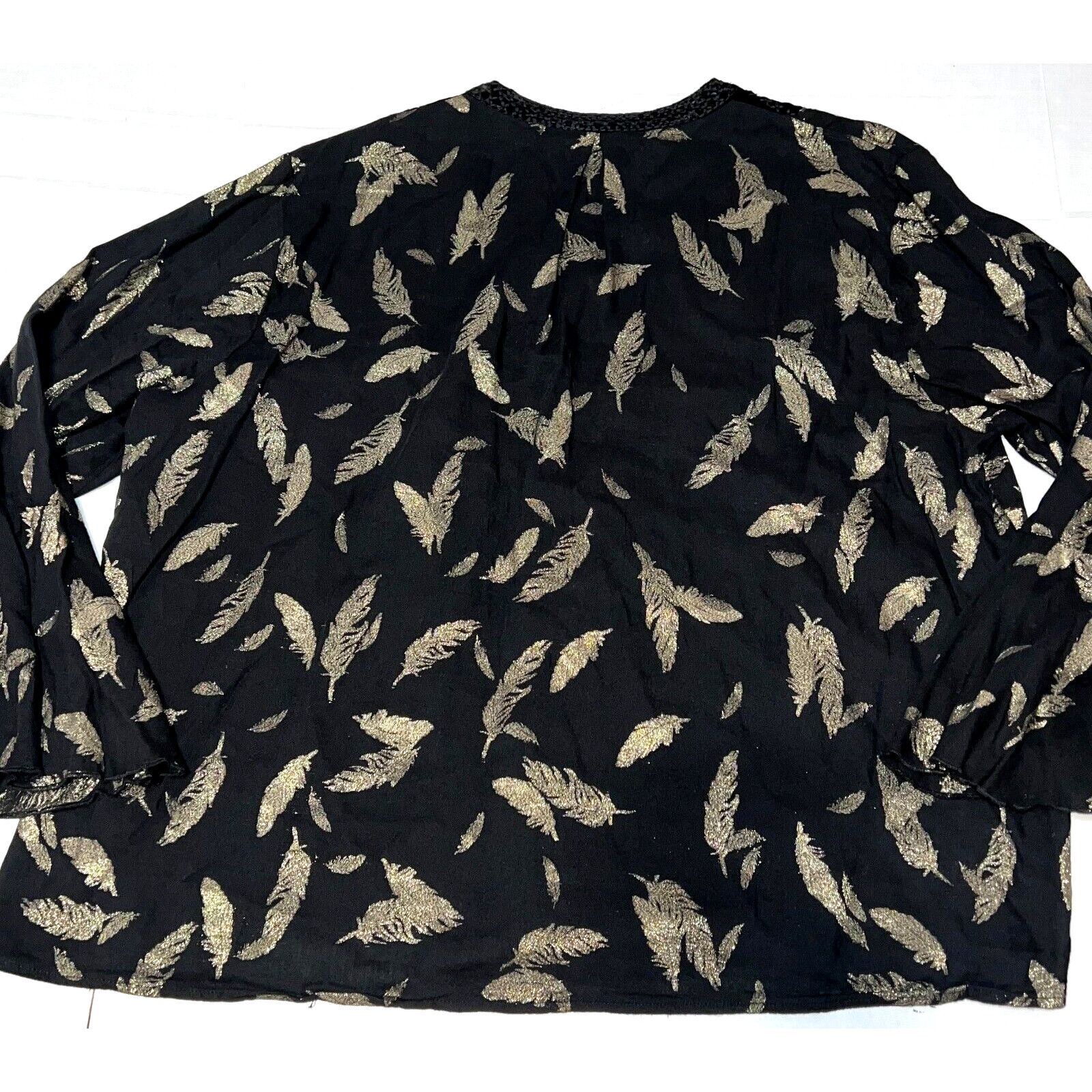 Johnny Was JOHNNY WAS WORKSHOP SZ XL BLACK GOLD FEATHER BELL SLEEVE Size XL / US 12-14 / IT 48-50 - 3 Thumbnail