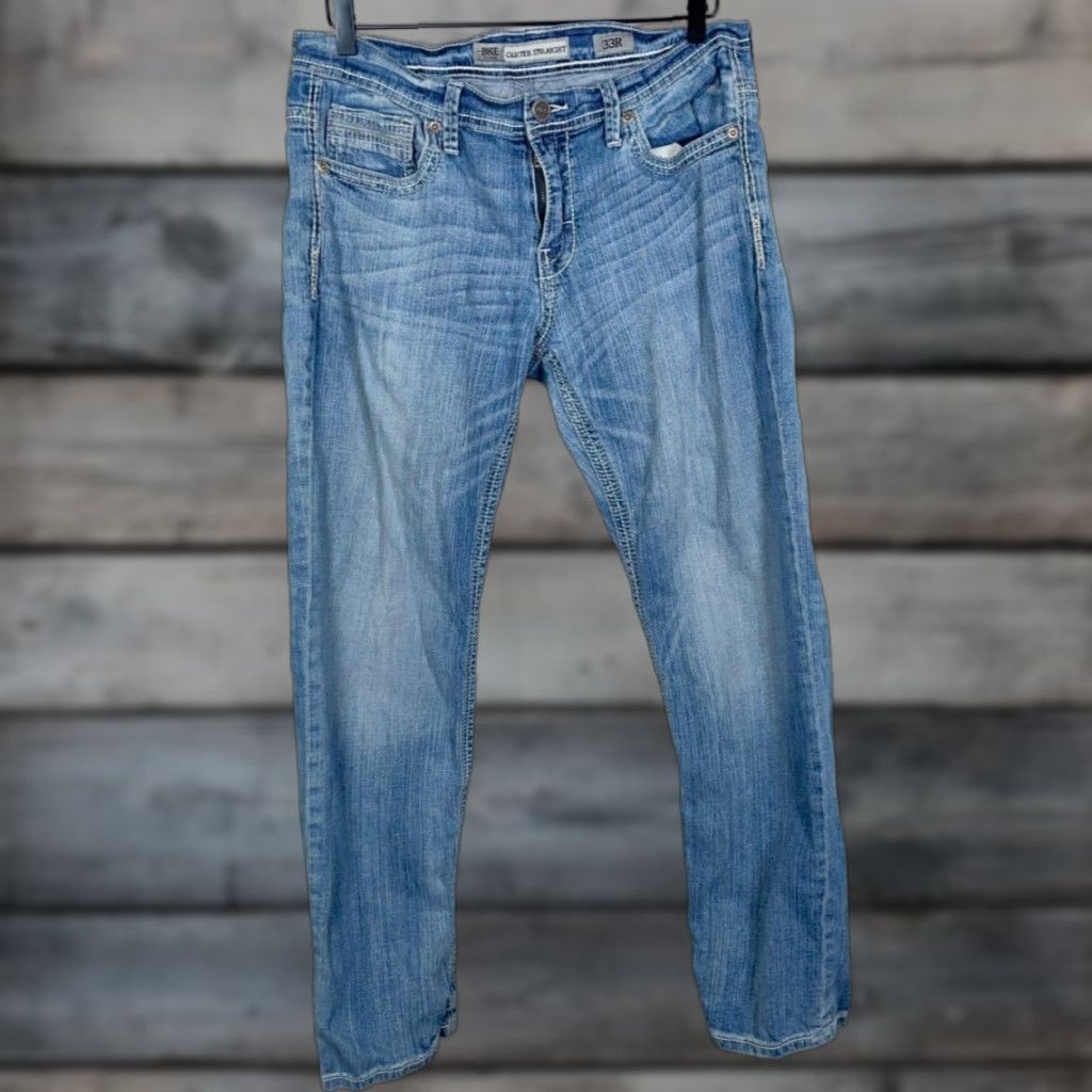 Vintage VINTAGE Buckle BKE Carter Jeans Denim Straight Leg 34 x 30 Men’s 33R Low Rise 90s Hipster Grunge Blue Regular Fit Mens Size US 33 - 1 Thumbnail