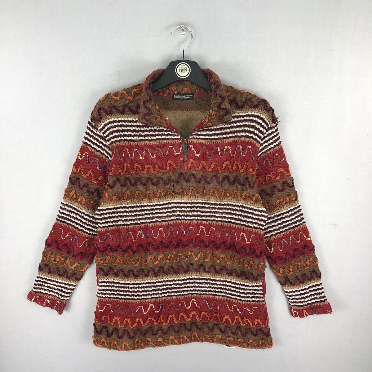 Vintage 80's Coloured Cable Striped Knit Sweater