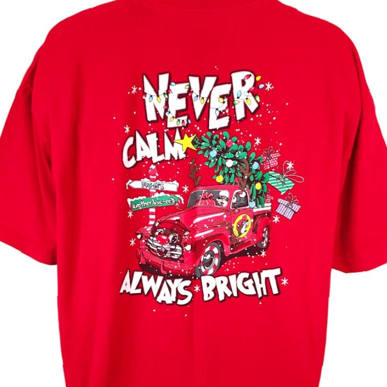 Vintage Buc-ees Christmas T Shirt Mens 3XL Red Holiday Never Calm Always Bright Buc-ees Beaver Cartoon Christmas Be... Size US XXL / EU 58 / 5 - 2 Thumbnail