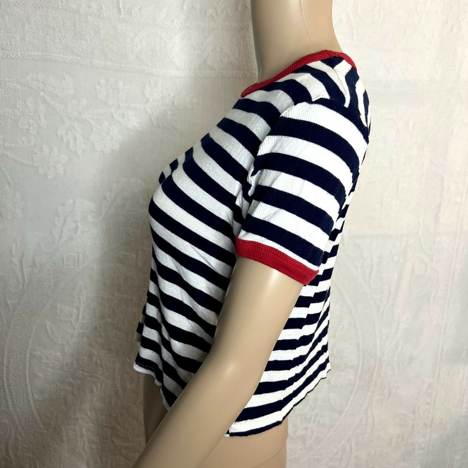 Tres Bien Tres Bien Striped Short Sleeve Crop Tee Size L / US 10 / IT 46 - 2 Thumbnail
