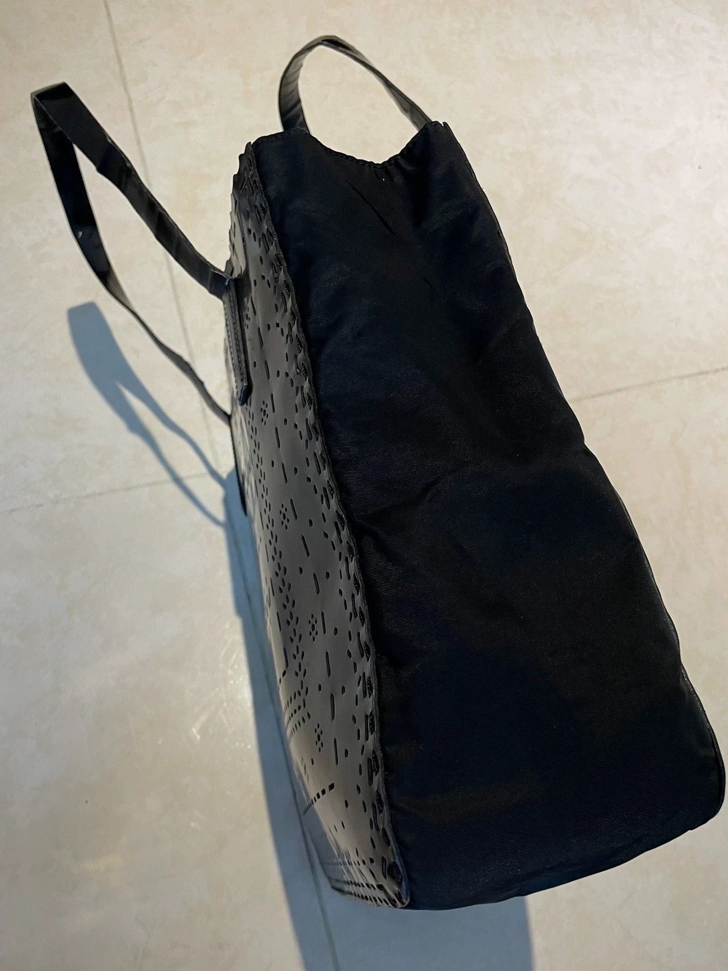 Prada PRADA Patent Leather Tote Black Carved Cutout Nylon Flaw Size ONE SIZE - 3 Thumbnail