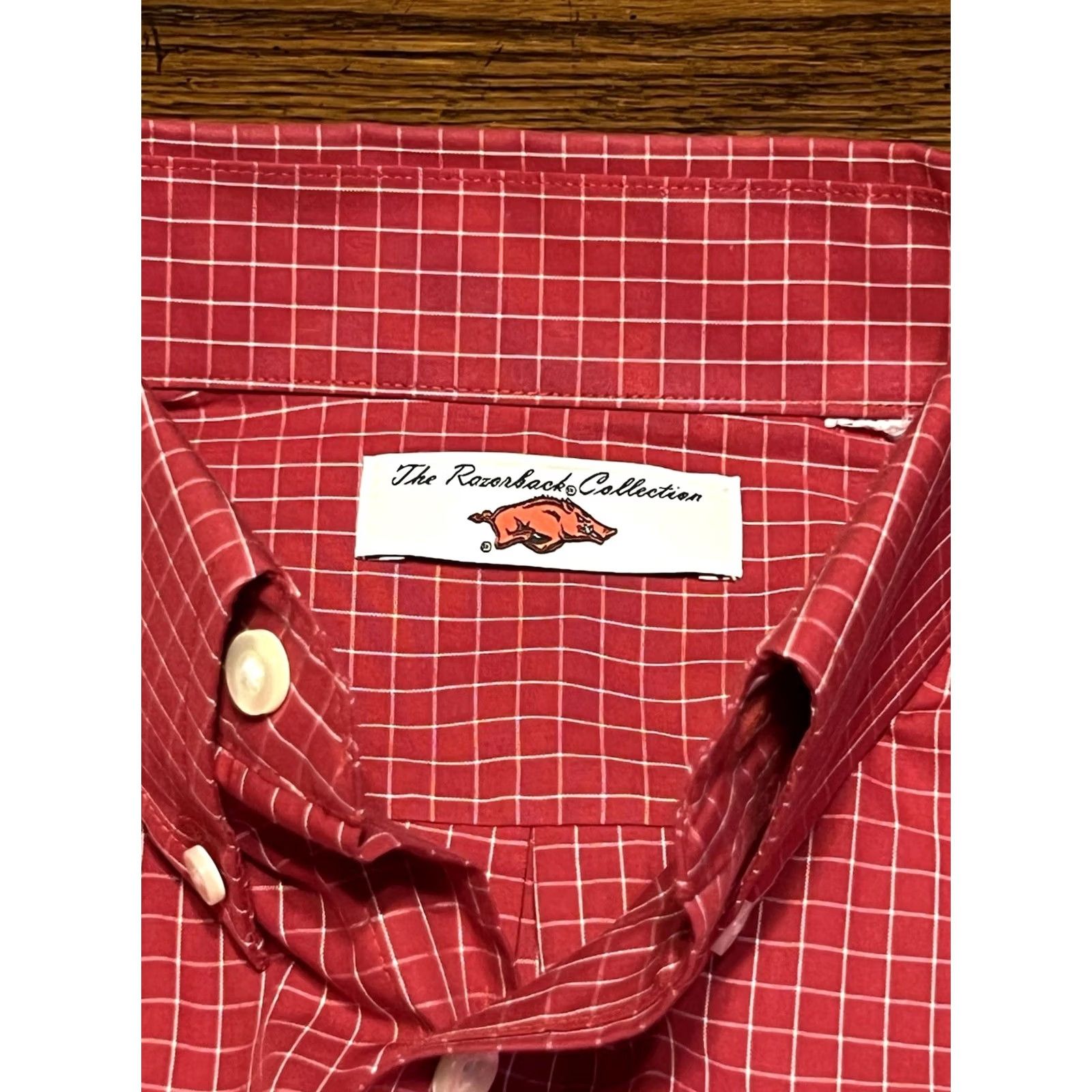 Vintage Razorback Collection Dress Shirt Men XL Red 100% Cotton Non-Iron Pinpoint Long Sleeve Mens Size 46R - 5 Thumbnail