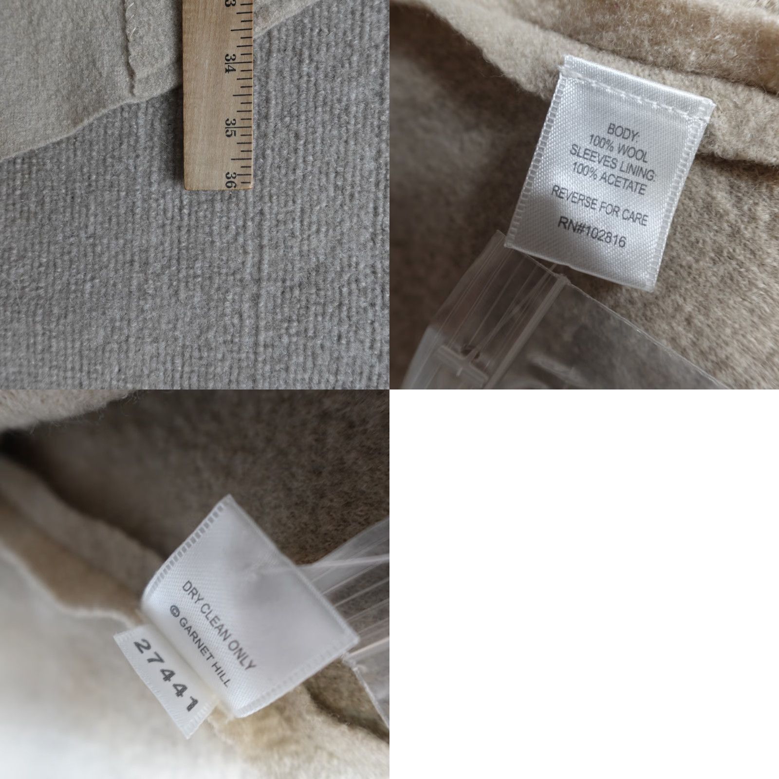 Vintage Garnet Hill Womens Jacket 10 Beige 100% Wool Boiled Asymmetrical Long Sleeve Button Toggle Fall Spring Winter Casual Mens Womens Girls Boys Size L / US 10 / IT 46 - 9 Thumbnail