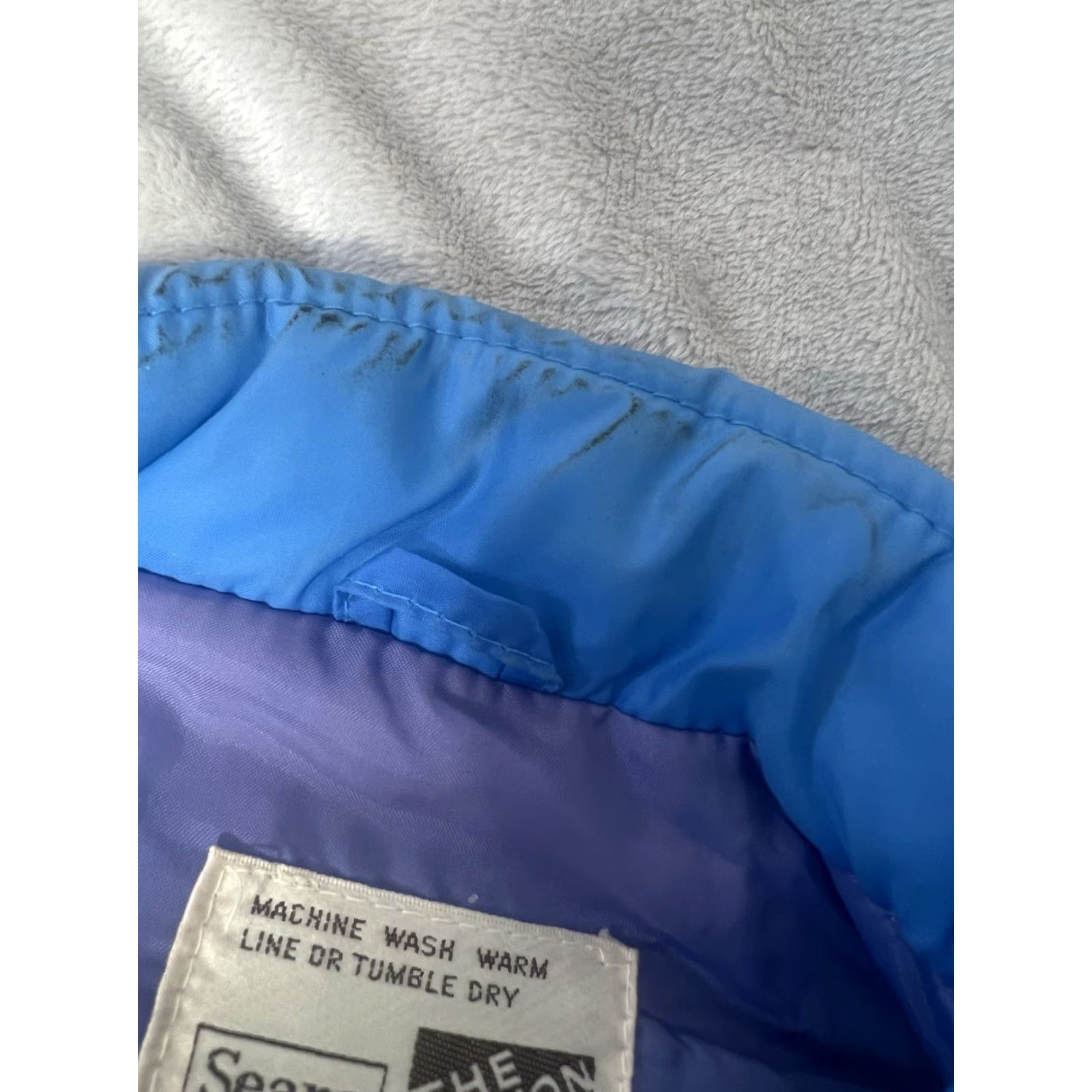 Sears VINTAGE Sears Windbreaker Jacket Blue Zip Up 80s 90s logo Removable Hood Packable Hood Zipper Pockets Water Resistant Wind-Resistant Mid-Length Size M / US 6-8 / IT 42-44 - 6 Thumbnail