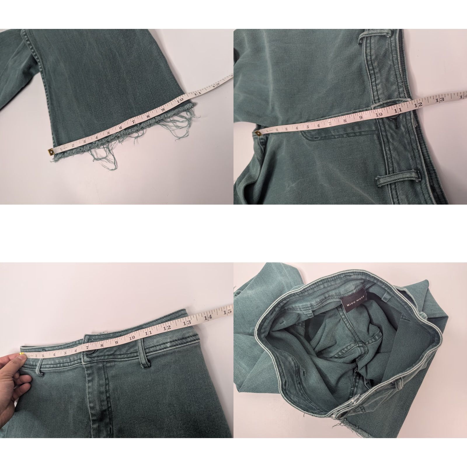 Vintage VINTAGE Miou Muse Jeans Women Medium Green Wide Leg Raw Hem High Rise Cotton Blend Size 32" / US 10 / IT 46 - 8 Thumbnail
