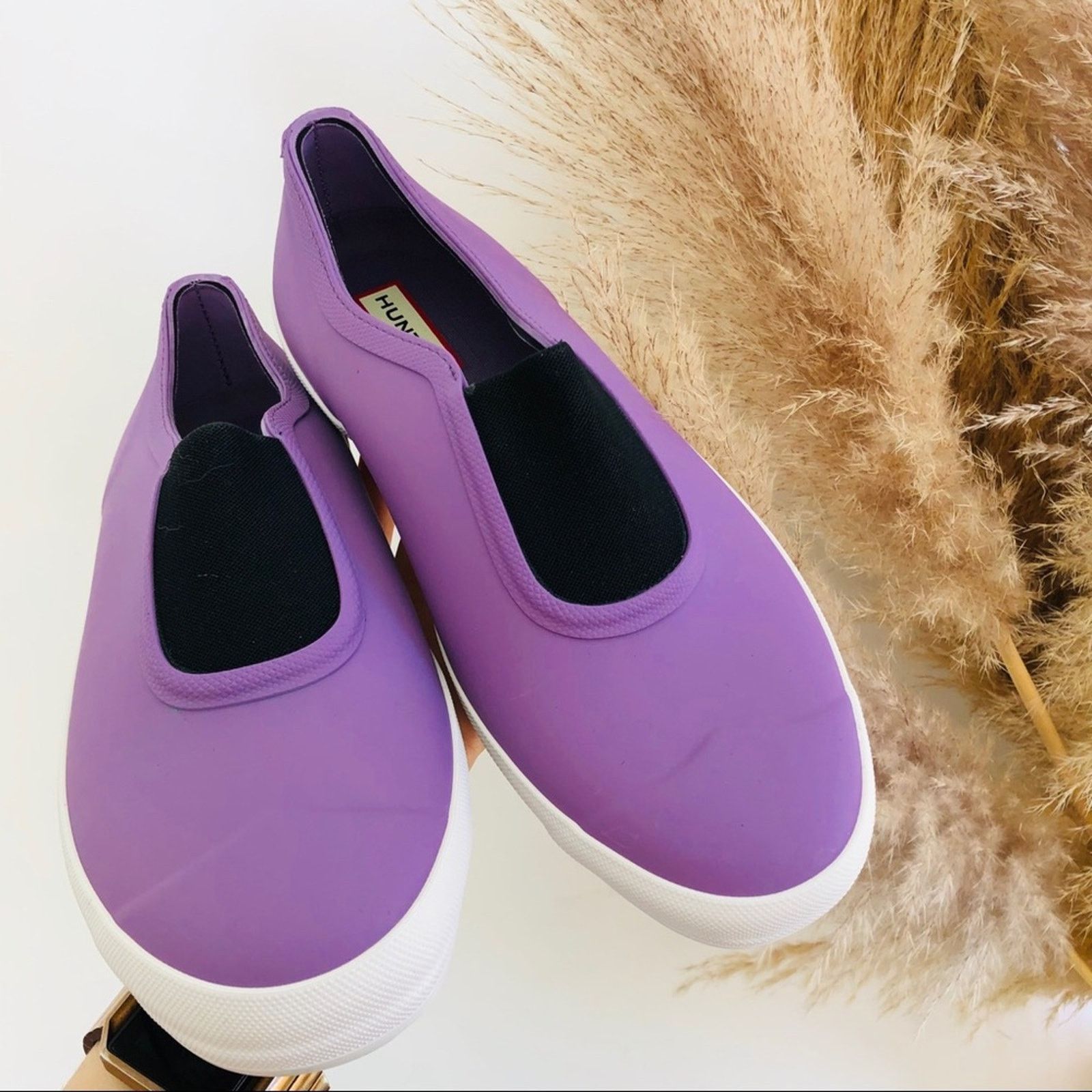 Hunter NEW HUNTER Purple White Slip On Rubber Sneaker Flats Shoes Size US 9 / IT 39 - 1 Thumbnail