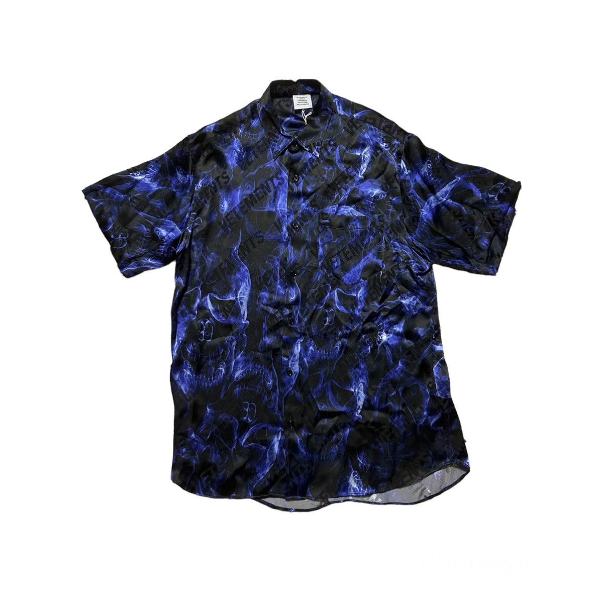 Image of New Vetements Blue Skull Oversized Button Up Shirt Size Xs, Men's