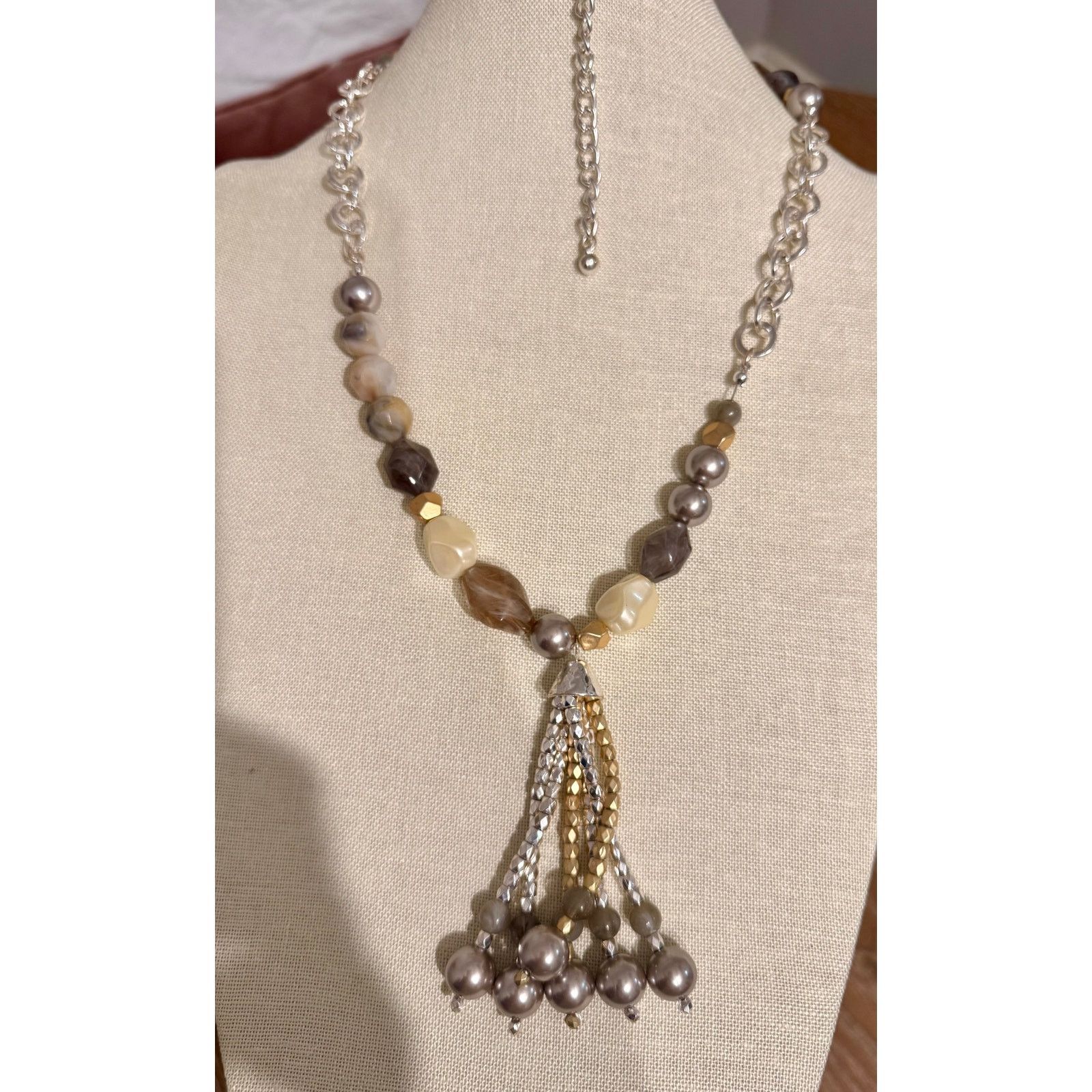 Other NWT Macy’s Neutral Beaded Tassel Statement Necklace 32” + 4” Size ONE SIZE - 1 Thumbnail