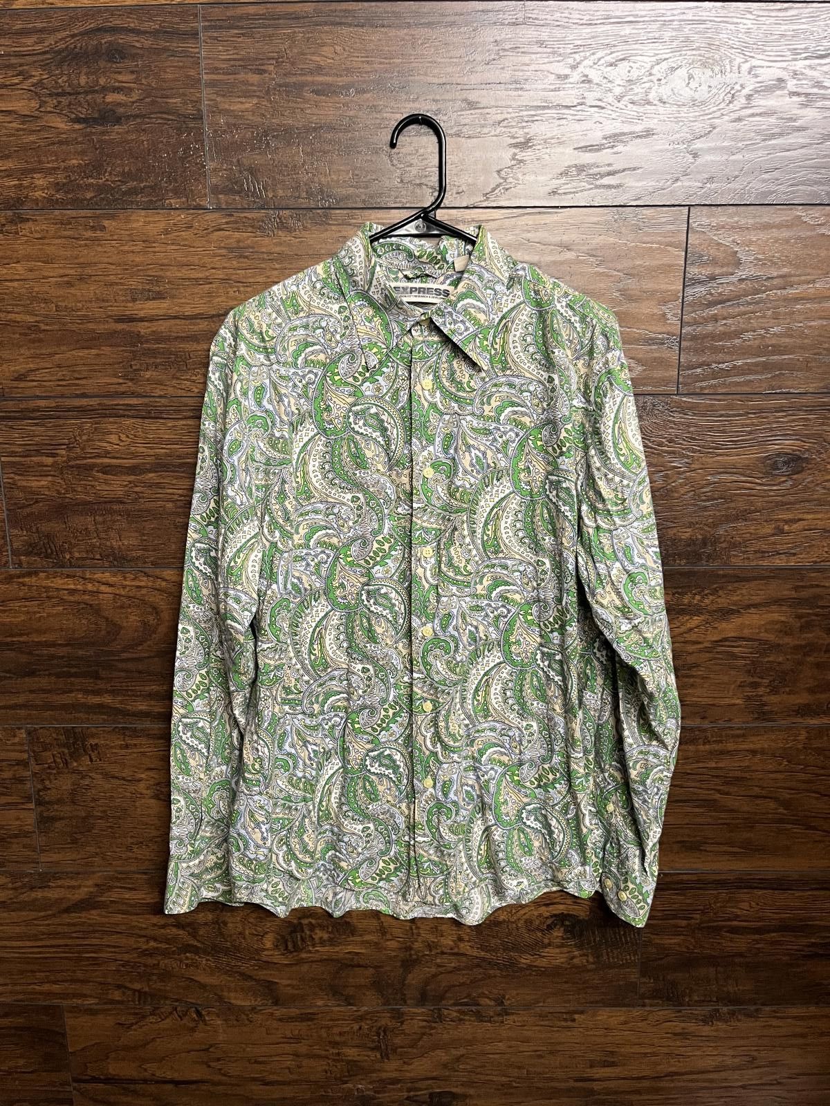 Express Express Mens Green Paisley LS Button Up Dress Shirt - M Size 38R - 1 Thumbnail