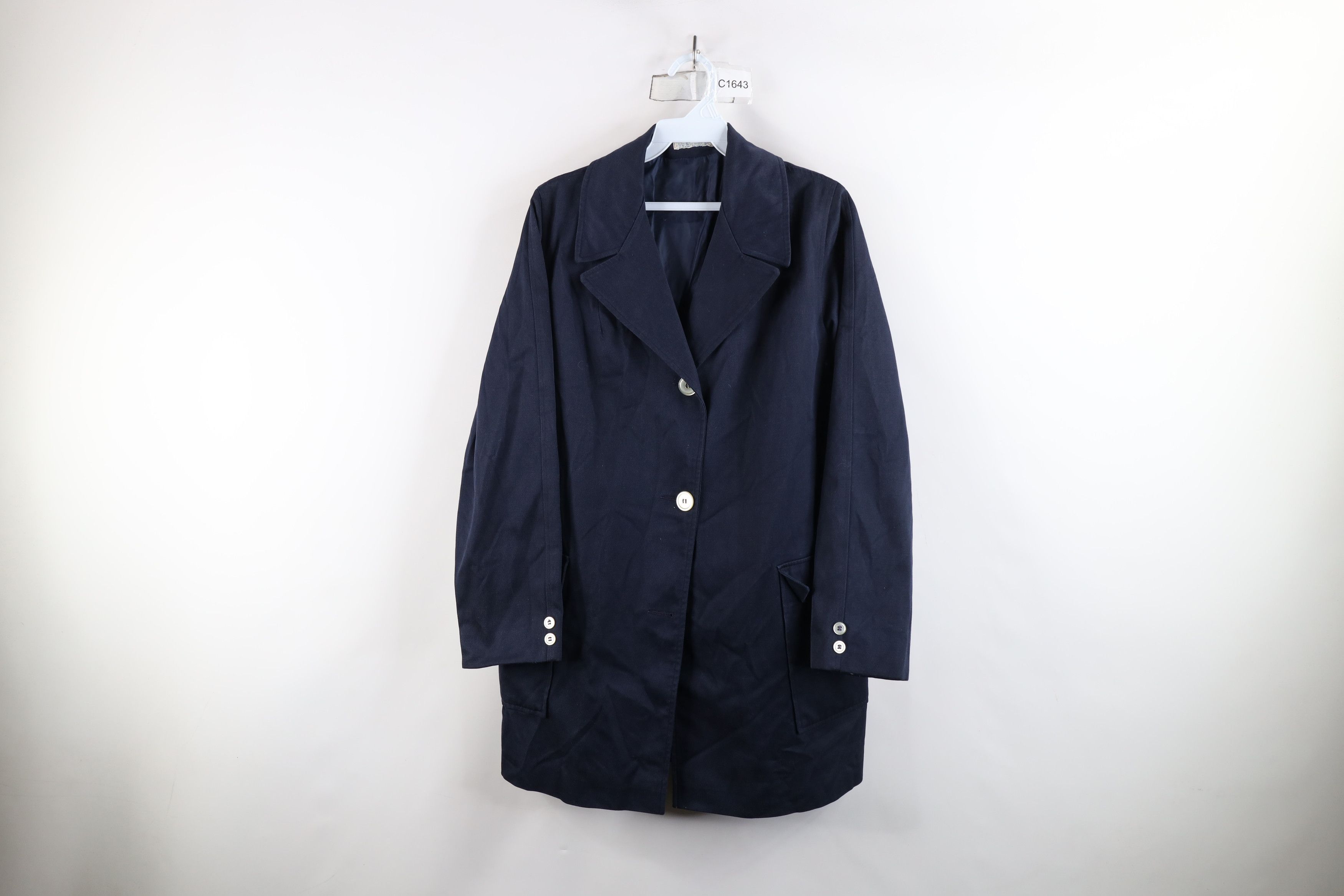 Vintage Vintage 40s 50s Full Button Trench Coat Rain Jacket Blue USA Size L / US 10 / IT 46 - 1 Thumbnail
