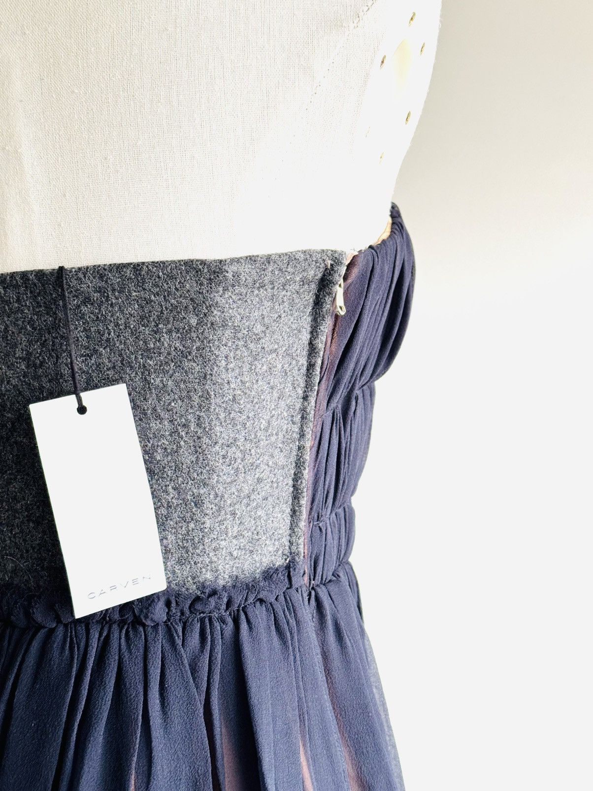 New Carven Strapless pleated sheer corset style dress sz 36